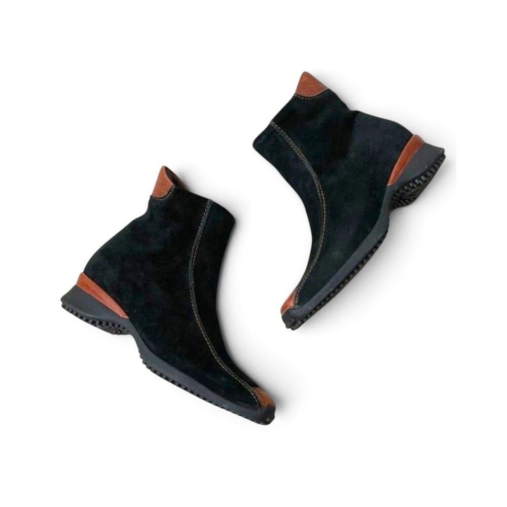 THERESIA M. Square Toe Black Suede Ankle Boots, NWOT! US Size 7, UK 4, EU 37